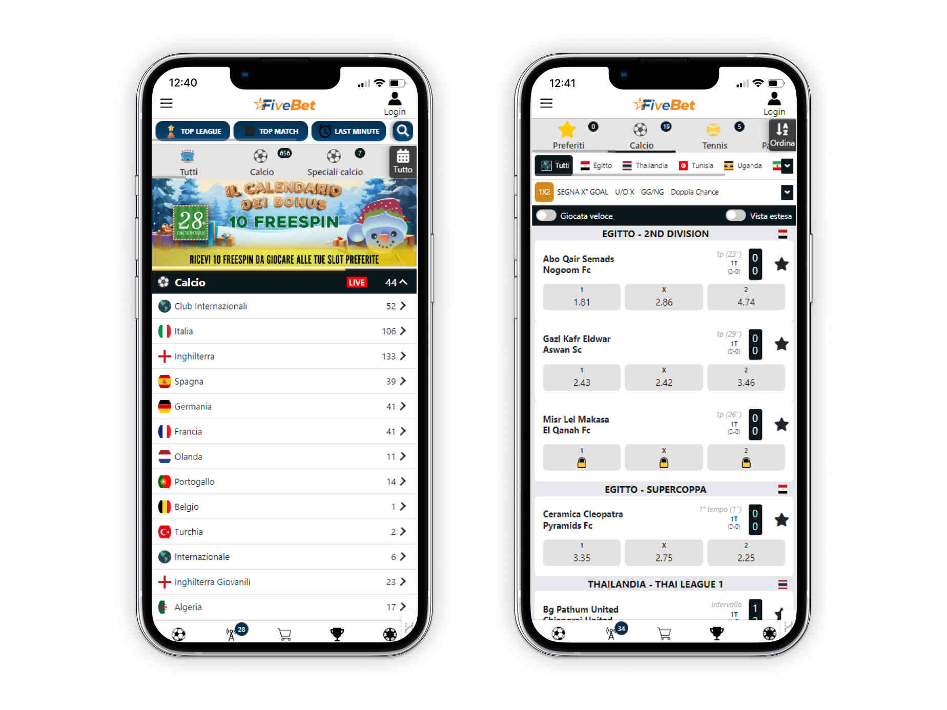 FiveBet Scommesse Live — Palinsesto e quote in tempo reale